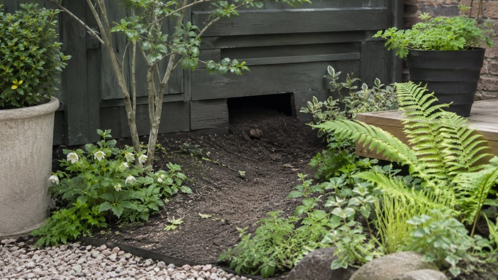 Possible fox den under garden decking in a London garden